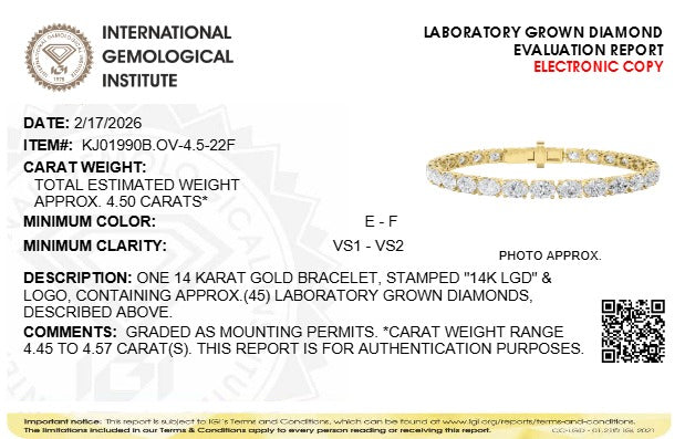 4.5CTW Oval Lab-Grown Diamond Prong East West Bracelet 45 Stones