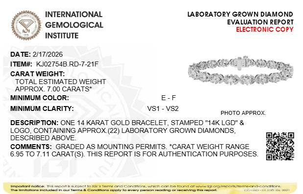 7CTW Round Lab-Grown Diamond Prong Bracelet 22 Stones
