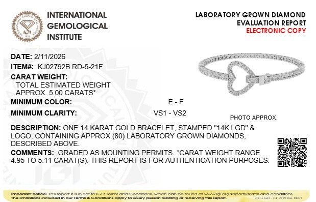 5CTW Round Lab-Grown Diamond Prong Bracelet 82 Stones