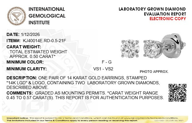 0.5CTW Round Lab-Grown Diamond 4 Prong Stud Earrings 2 Stones
