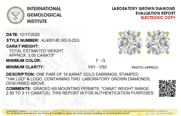 3CTW Round Lab-Grown Diamond 4 Prong Stud Earrings 2 Stones