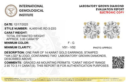 3CTW Round Lab-Grown Diamond 4 Prong Stud Earrings 2 Stones