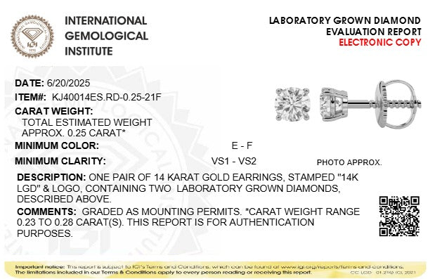 0.25CTW Round Lab-Grown Diamond Screw Back Stud Earrings 2 Stones