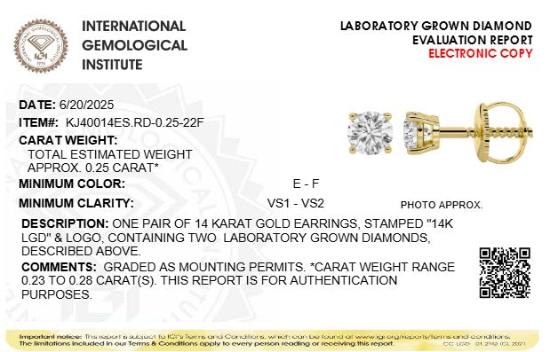 0.25CTW Round Lab-Grown Diamond Screw Back Stud Earrings 2 Stones