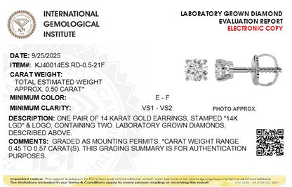 0.5CTW Round Lab-Grown Diamond Four Prong Stud Earrings 2 Stones