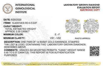 0.5CTW Round Lab-Grown Diamond Four Prong Stud Earrings 2 Stones