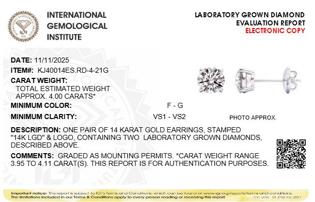 4CTW Round Lab-Grown Diamond Stud Earrings 2 Stones