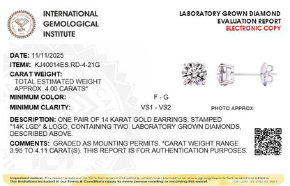4CTW Round Lab-Grown Diamond Stud Earrings 2 Stones