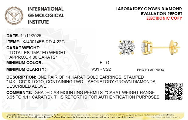 4CTW Round Lab-Grown Diamond Stud Earrings 2 Stones