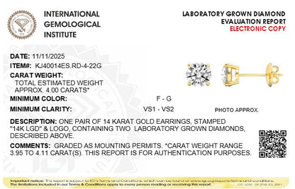 4CTW Round Lab-Grown Diamond Stud Earrings 2 Stones