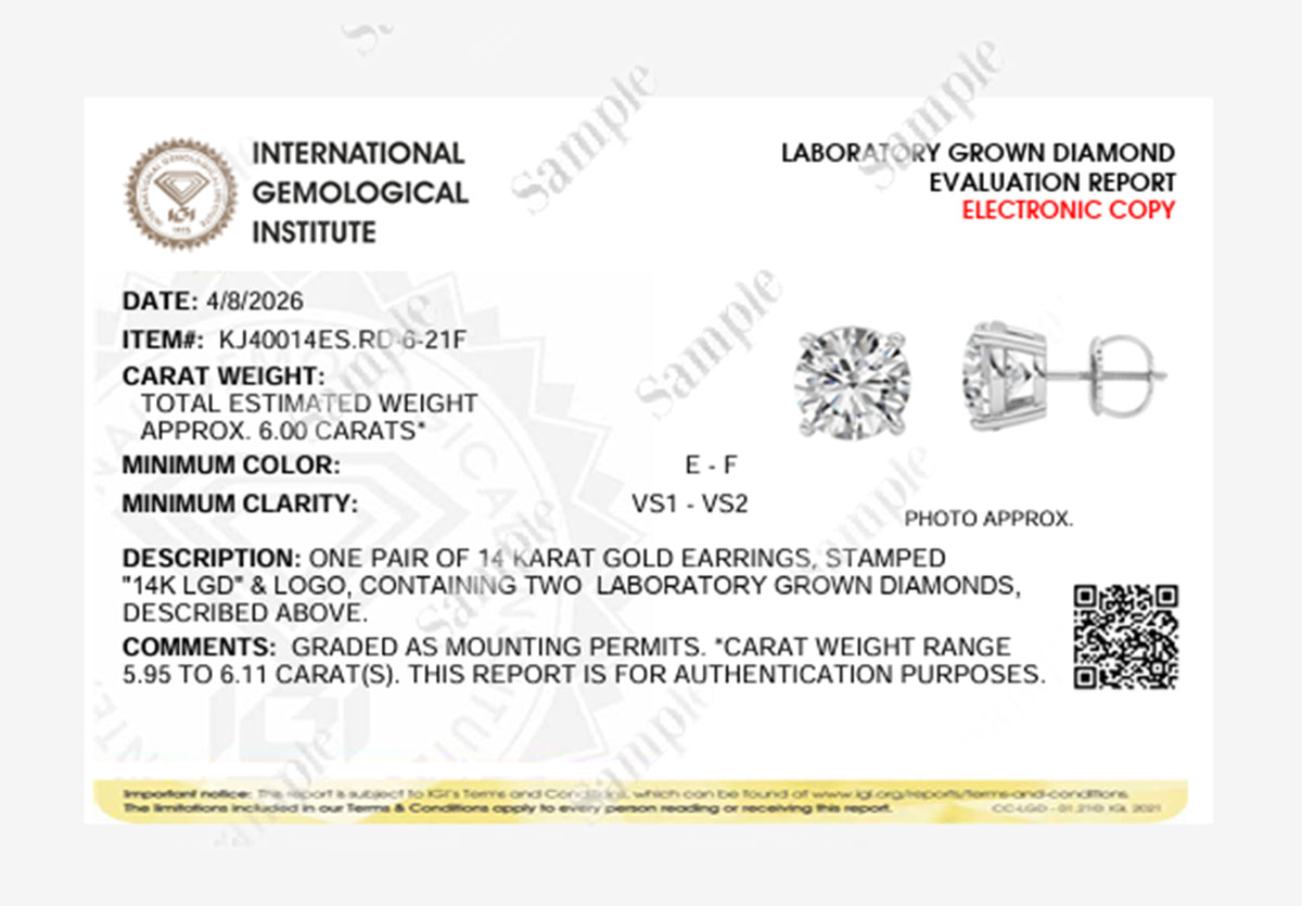 6CTW Round Lab-Grown Diamond Stud Earrings