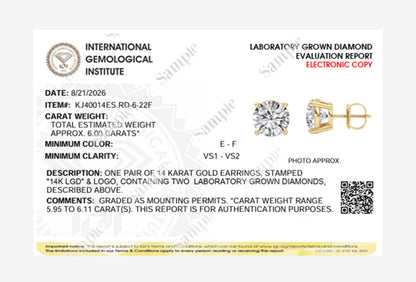 6CTW Round Lab-Grown Diamond Stud Earrings