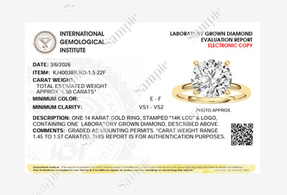 1.5CTW Round Lab-Grown Diamond Classic Solitaire Ring 1 Stone