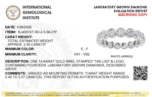 2.5CTW Round Lab-Grown Diamond Bezel Eternity Band Ring 14 Stones