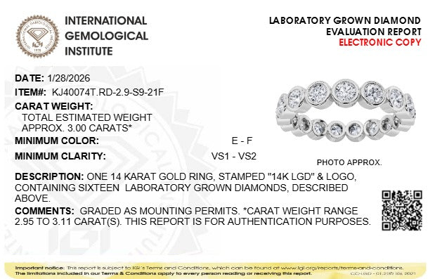 2.9CTW Round Lab-Grown Diamond Bezel Eternity Band Ring