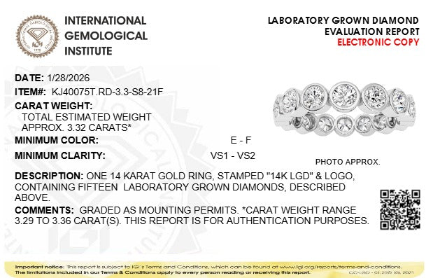 3.3CTW Round Lab-Grown Diamond Bezel Eternity Band Ring - Size 8