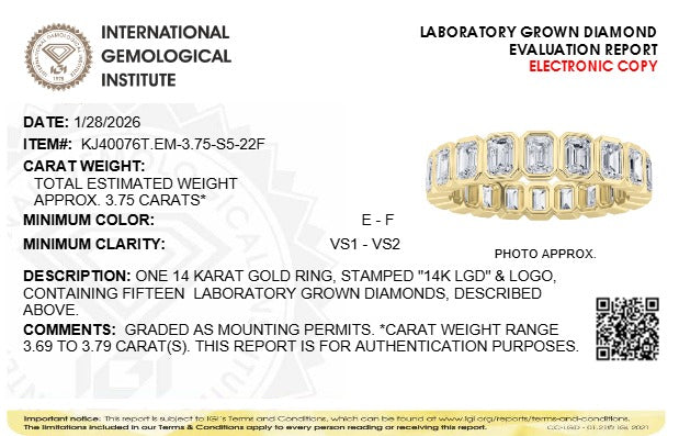 3.75CTW Emerald Lab-Grown Diamond Bezel Eternity Band Ring 15 Stones