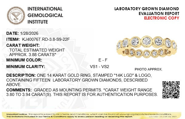 3.8CTW Round Lab-Grown Diamond Bezel Eternity Band Ring