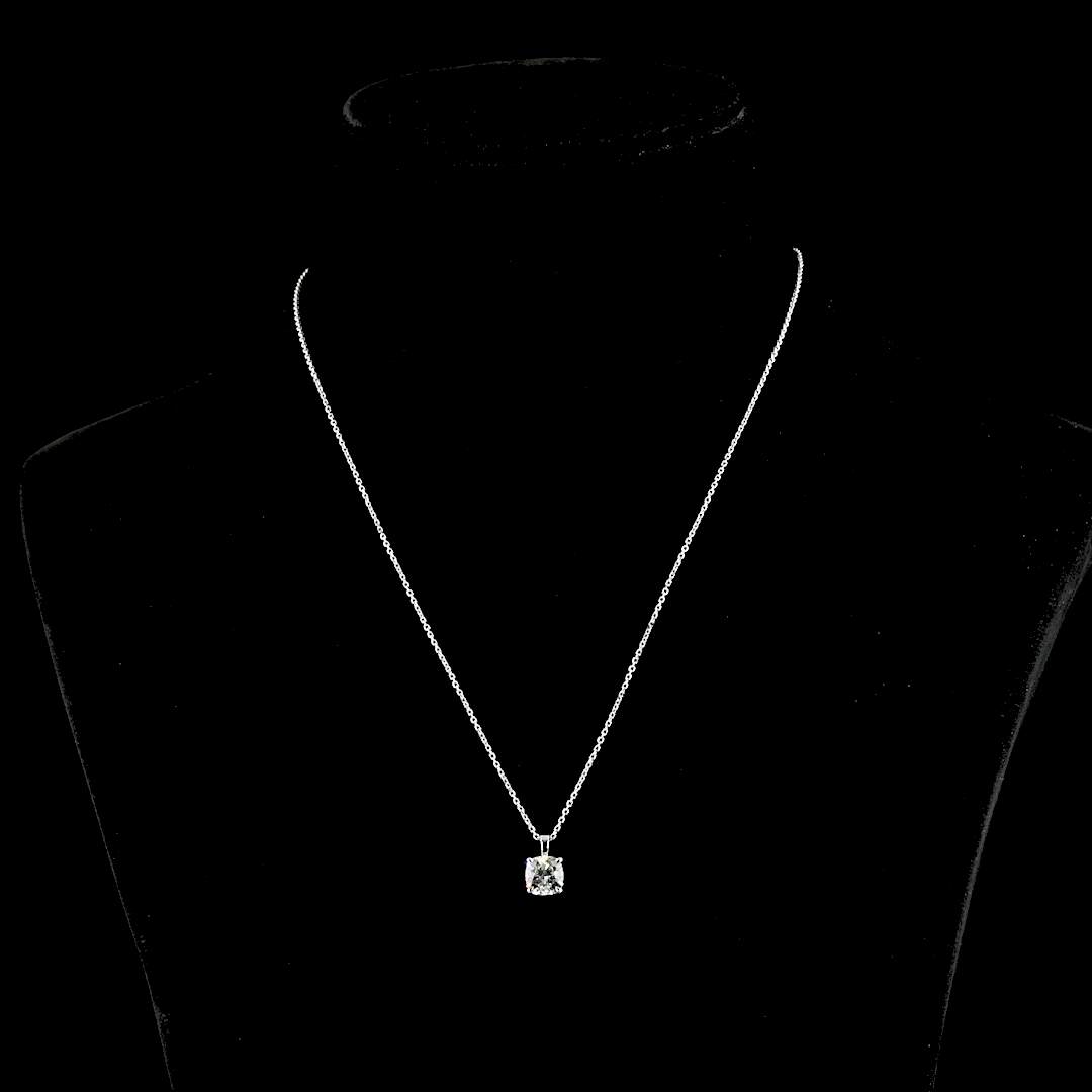 Solitaire Pendant Square Cushion Brilliant 14K White Gold PD1229