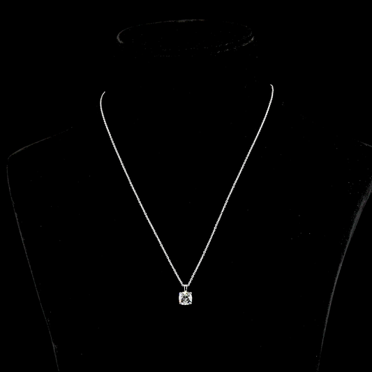Solitaire Pendant Square Cushion Brilliant 14K White Gold PD1229
