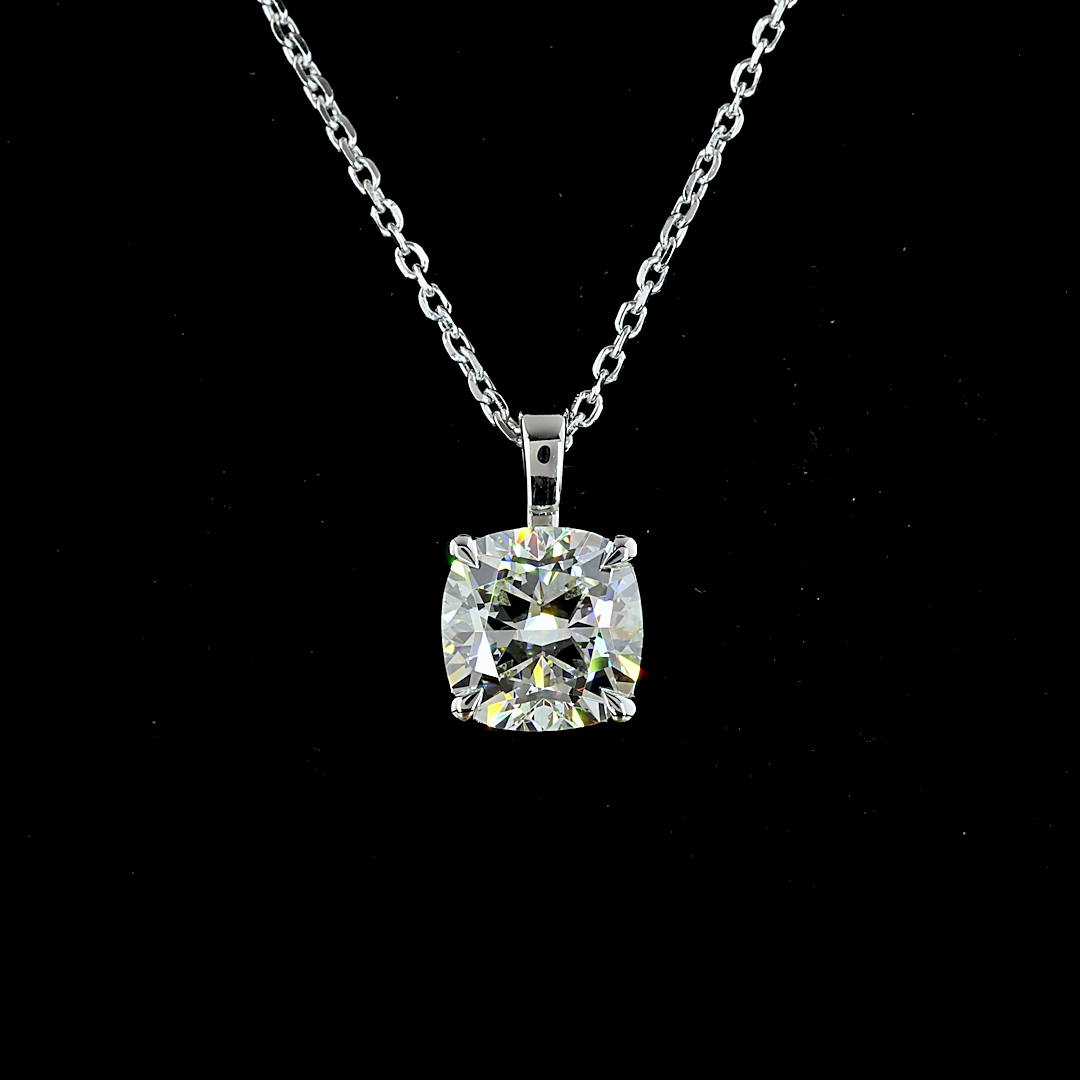 Solitaire Pendant Square Cushion Brilliant 14K White Gold PD1229
