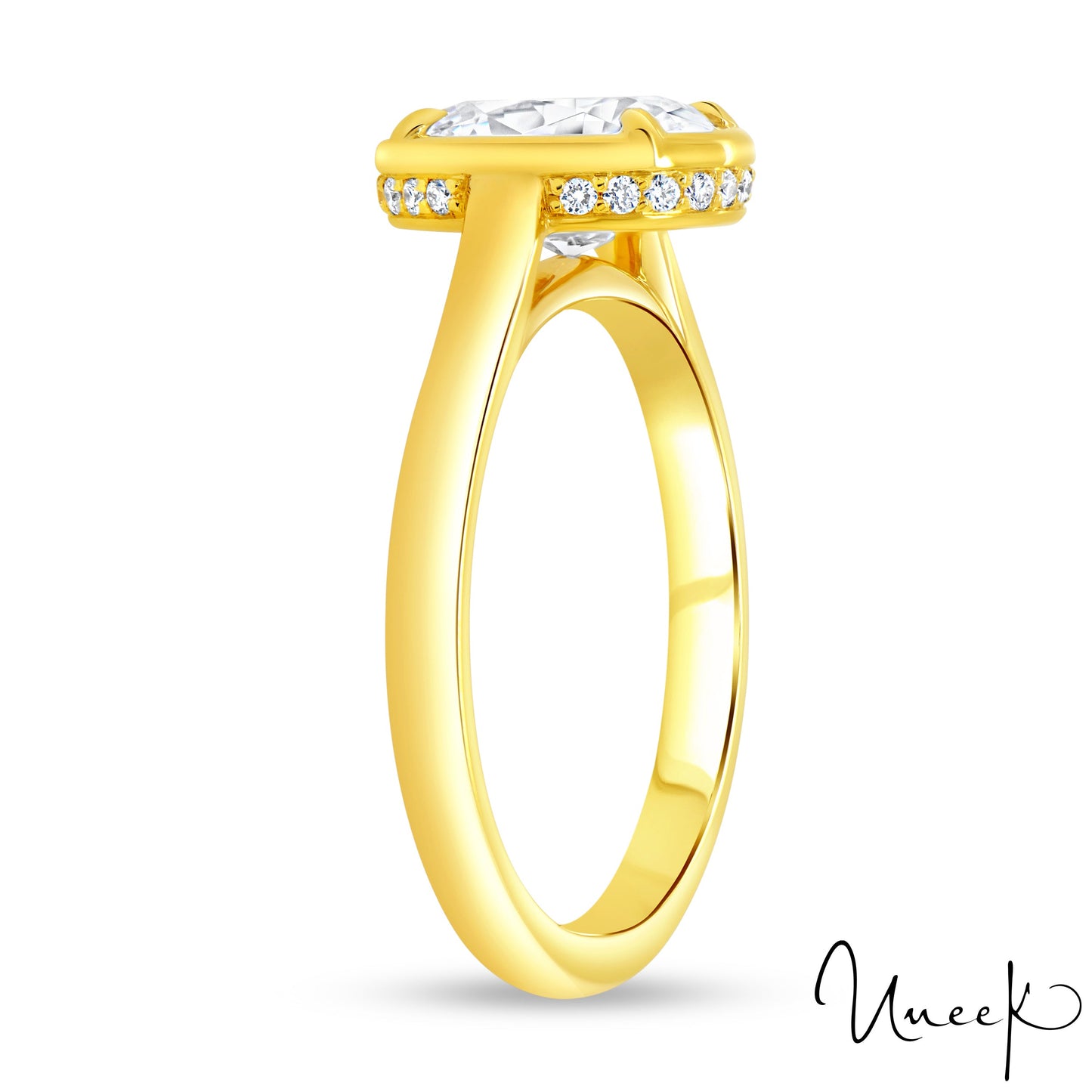 Uneek Bezel Oval Shaped Engagement Ring 18K Yellow Gold R102OV-150