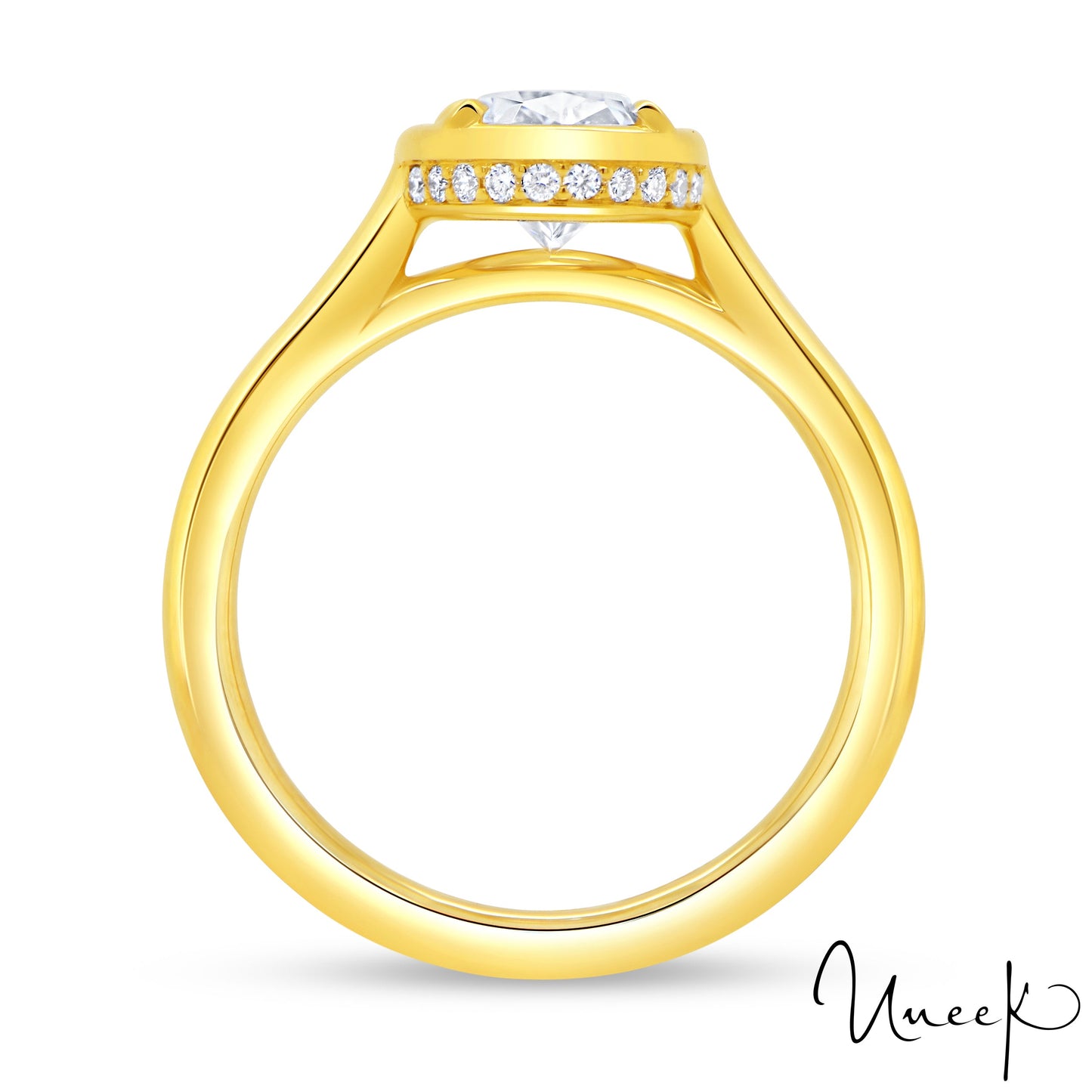Uneek Bezel Oval Shaped Engagement Ring 18K Yellow Gold R102OV-150