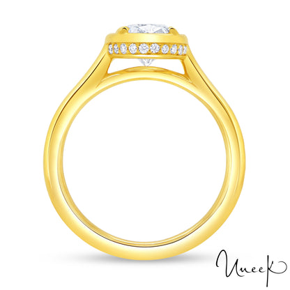 Uneek Bezel Oval Shaped Engagement Ring 18K Yellow Gold R102OV-150