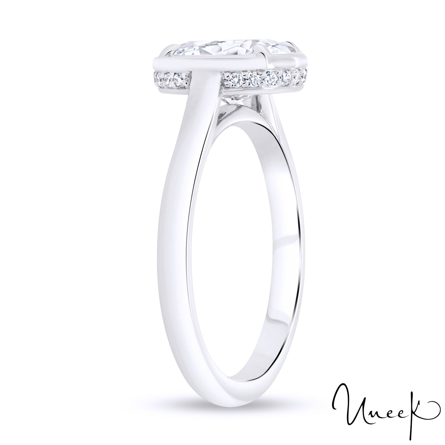 Uneek Bezel Oval Shaped Engagement Ring 18K Yellow Gold R102OV-150