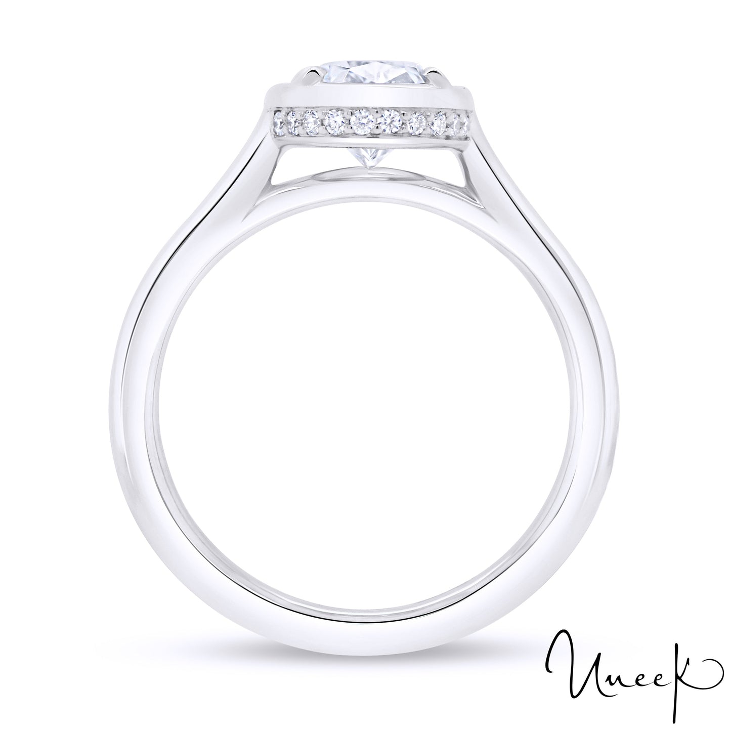 Uneek Bezel Oval Shaped Engagement Ring 18K Yellow Gold R102OV-150