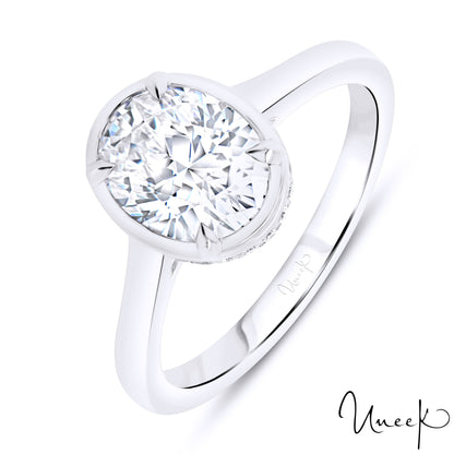 Uneek Bezel Oval Shaped Engagement Ring 18K Yellow Gold R102OV-150