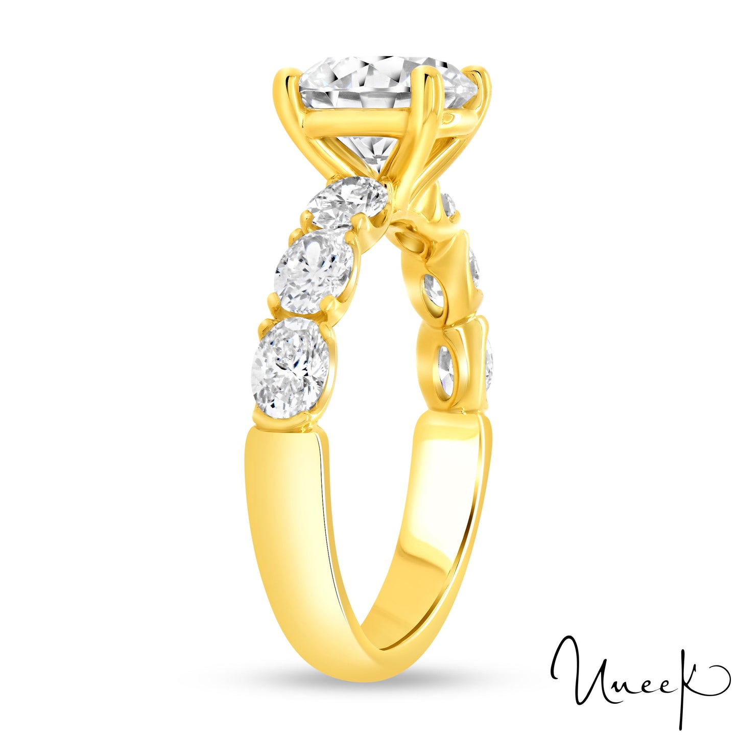Uneek Straight Round Shaped Engagement Ring 18K Yellow Gold R610RB-200