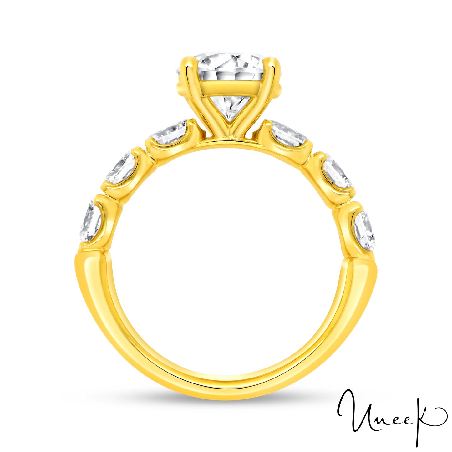 Uneek Straight Round Shaped Engagement Ring 18K Yellow Gold R610RB-200