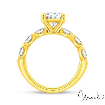 Uneek Straight Round Shaped Engagement Ring 18K Yellow Gold R610RB-200