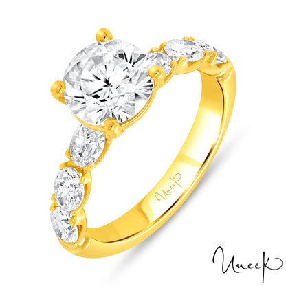 Uneek Straight Round Shaped Engagement Ring 18K Yellow Gold R610RB-200