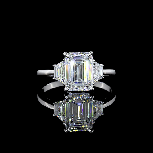 3 Stones Ring Emerald 14K White Gold RG2079