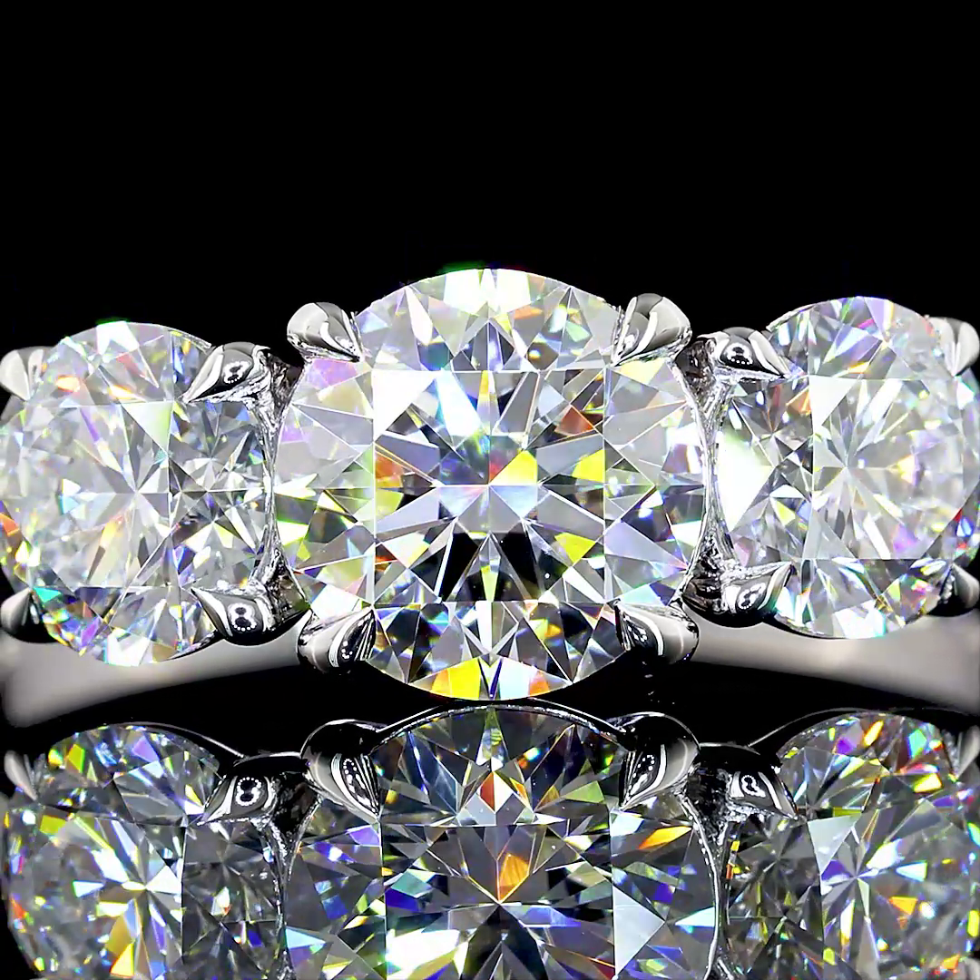 3 Stones Ring Round 14K White Gold RG2424