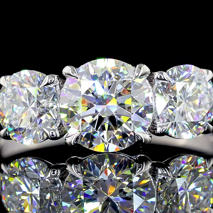 3 Stones Ring Round 14K White Gold RG2424