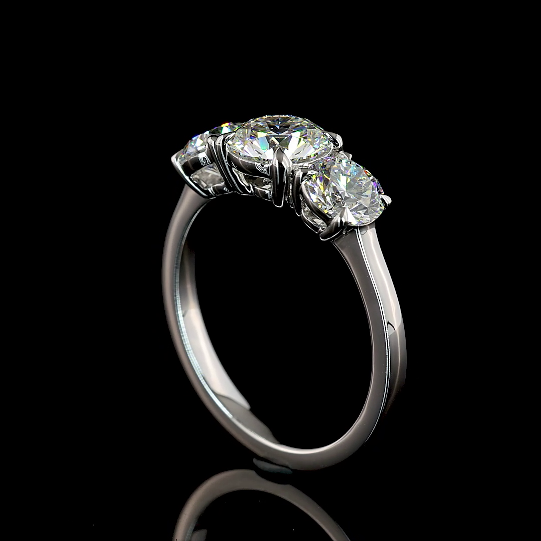 3 Stones Ring Round 14K White Gold RG2424