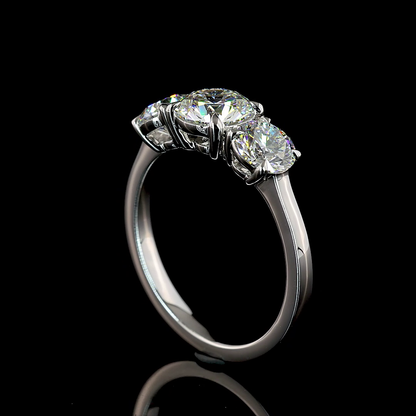 3 Stones Ring Round 14K White Gold RG2424