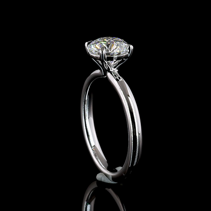 Solitaire Ring Round 14K White Gold RG3561