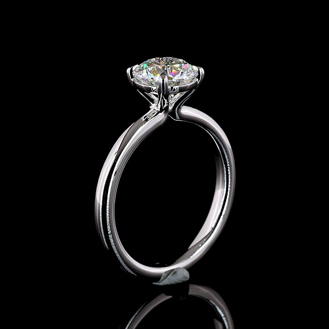 Solitaire Ring Round 14K White Gold RG3561
