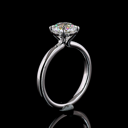 Solitaire Ring Round 14K White Gold RG3561
