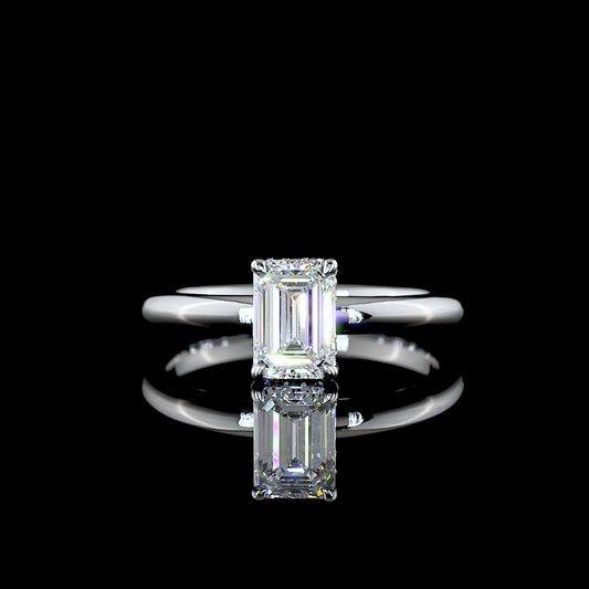 Hidden Halo Ring Emerald 14K White Gold RG3608