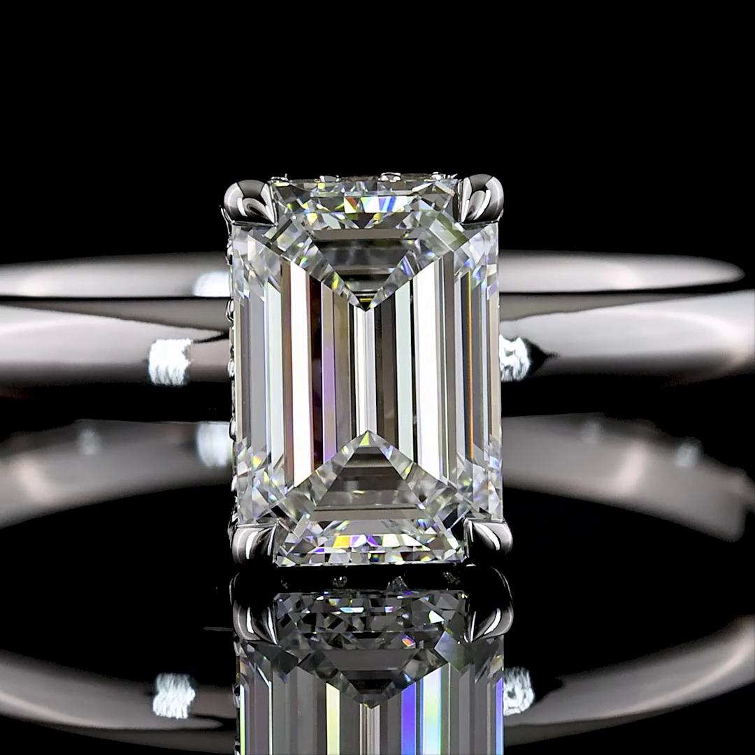 Hidden Halo Ring Emerald 14K White Gold RG3608