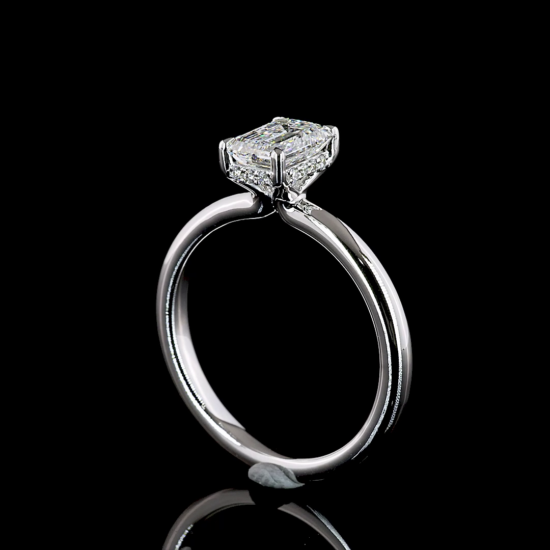 Hidden Halo Ring Emerald 14K White Gold RG3608