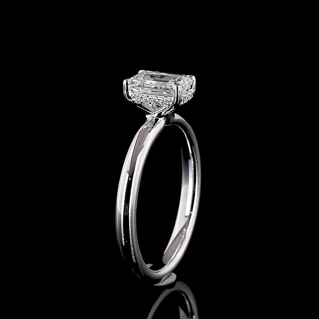 Hidden Halo Ring Emerald 14K White Gold RG3608