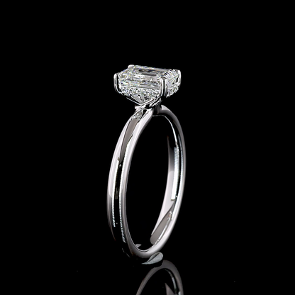 Hidden Halo Ring Emerald 14K White Gold RG3608