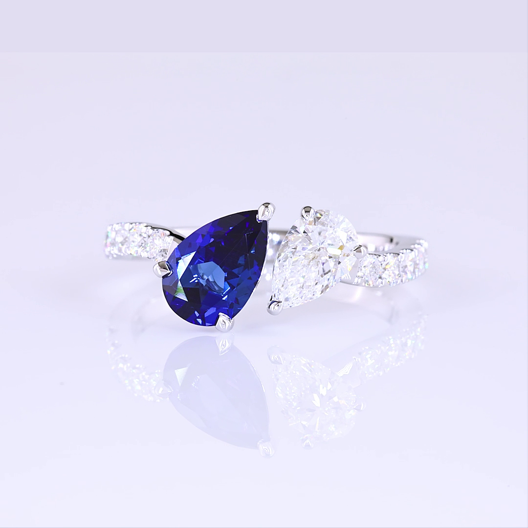 Toi et Moi Ring Pear 14K White Gold RG4271