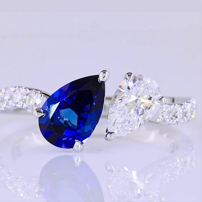 Toi et Moi Ring Pear 14K White Gold RG4271